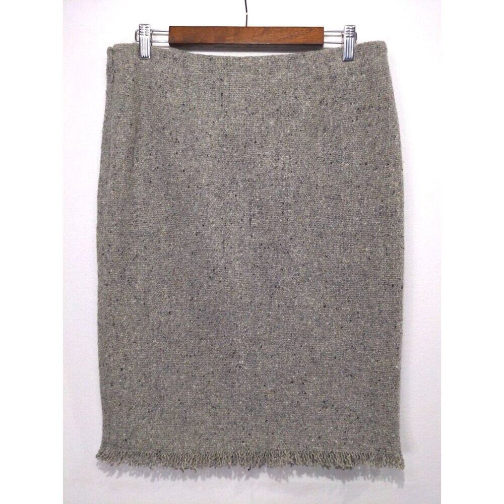 Lauren Ralph Lauren Women's Straight Skirt Wool Blend Fringe Heritage Grey Sz 8